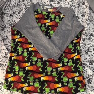 LuLaRoe Gray and Multicolor Kermit Shirt